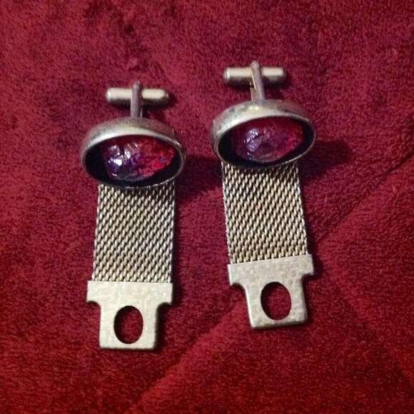 Rare Vintage Mesh Wrap Around Gold Toned Red Aurora Borealis Lucite Nugget Cuffl - Picture 5 of 6